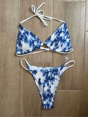 Blue Tie-Dye Triangle Bikini Set